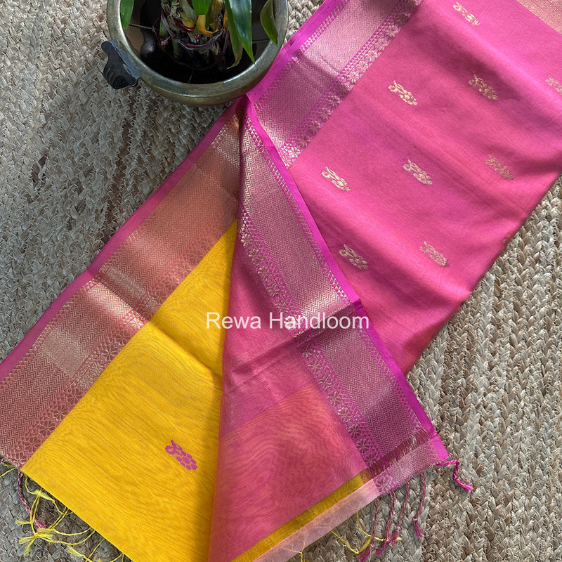 Maheshwari Yellow Lotus Butta Saree NLB04