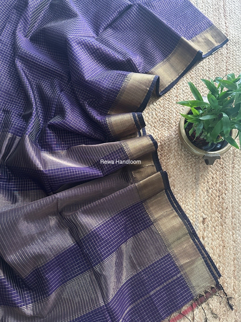 Maheshwari Purple Zari Checks Saree ZCHX380