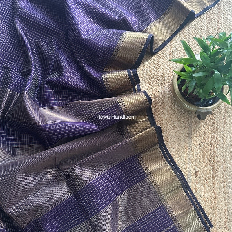 Maheshwari Purple Zari Checks Saree ZCHX380