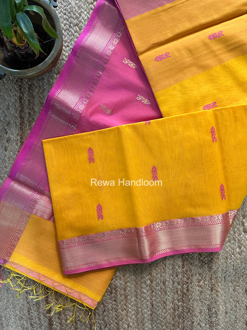 Maheshwari Yellow Lotus Butta Saree NLB04