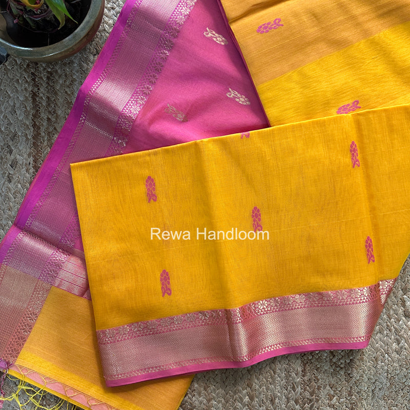 Maheshwari Yellow Lotus Butta Saree NLB04