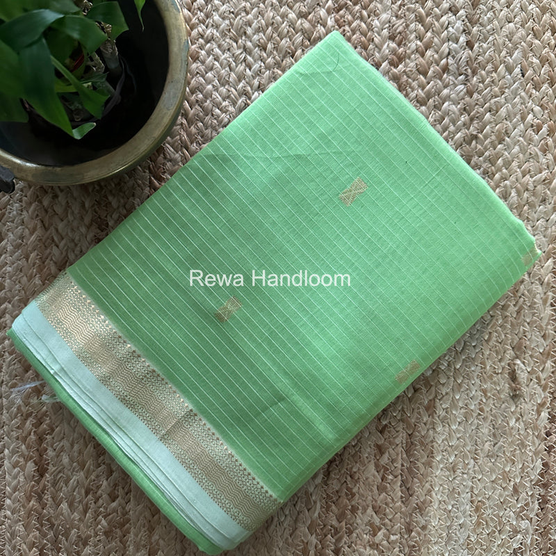 Maheshwari Parrot Green Butta Pallu Saree BTPS074