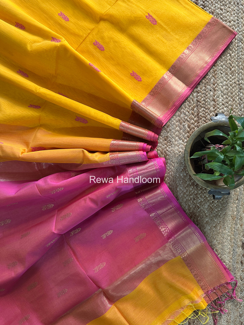 Maheshwari Yellow Lotus Butta Saree NLB04