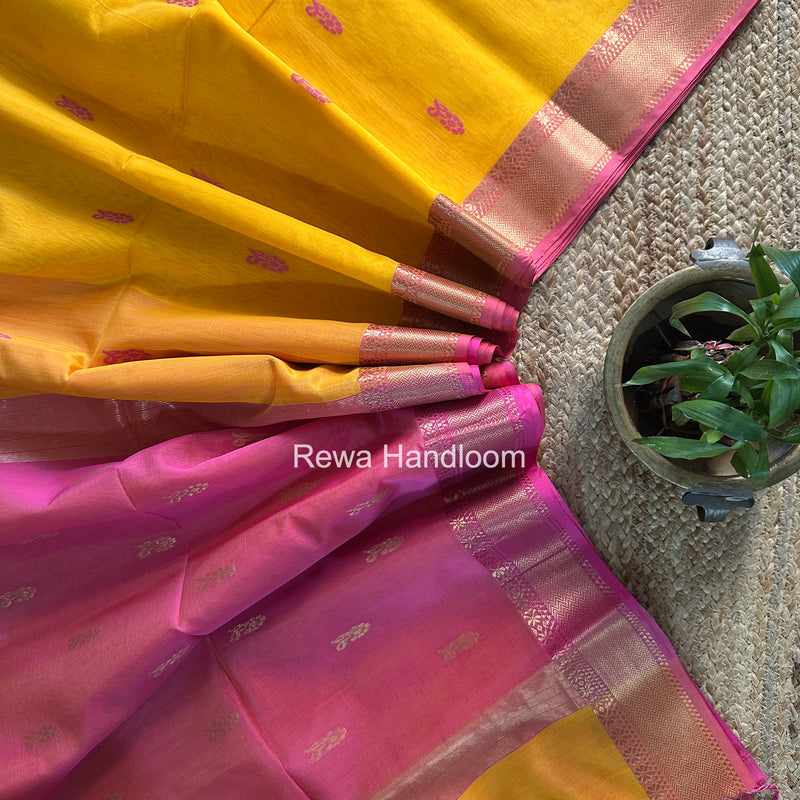 Maheshwari Yellow Lotus Butta Saree NLB04