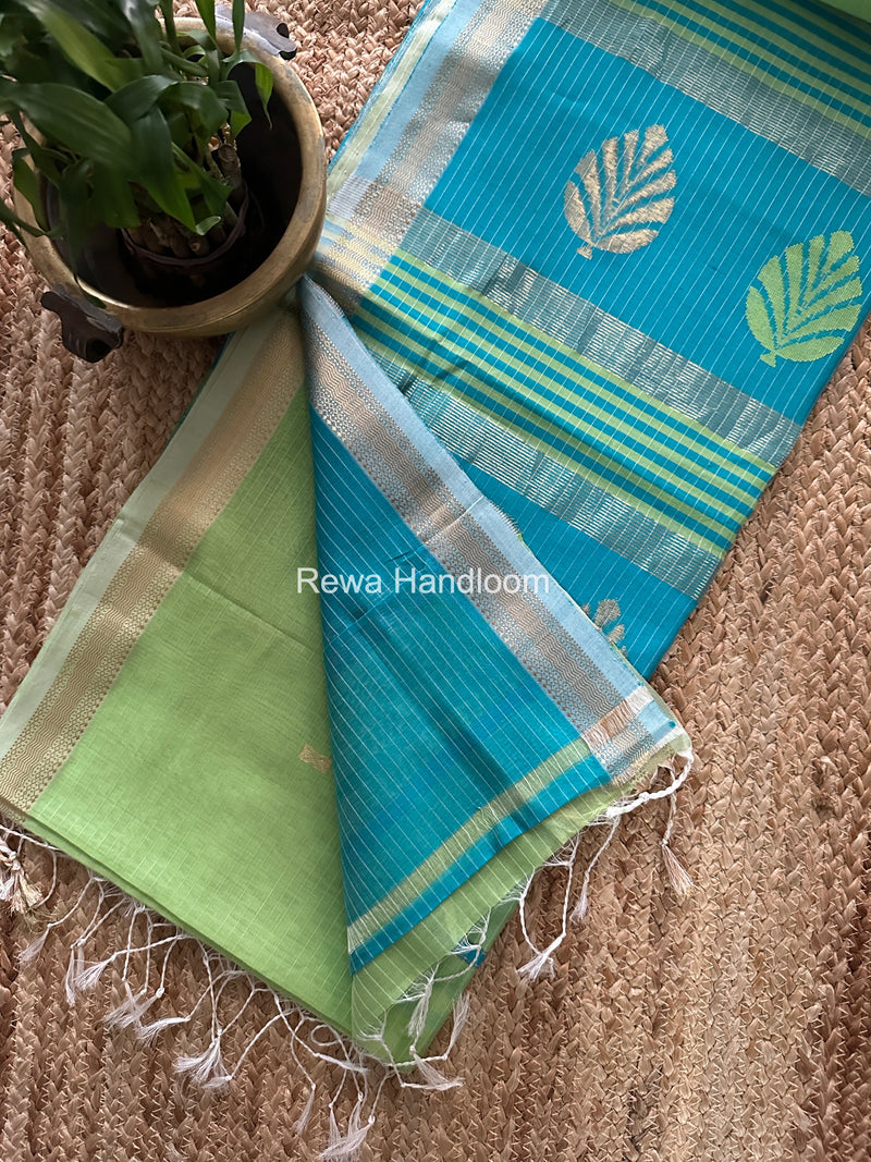 Maheshwari Parrot Green Butta Pallu Saree BTPS074