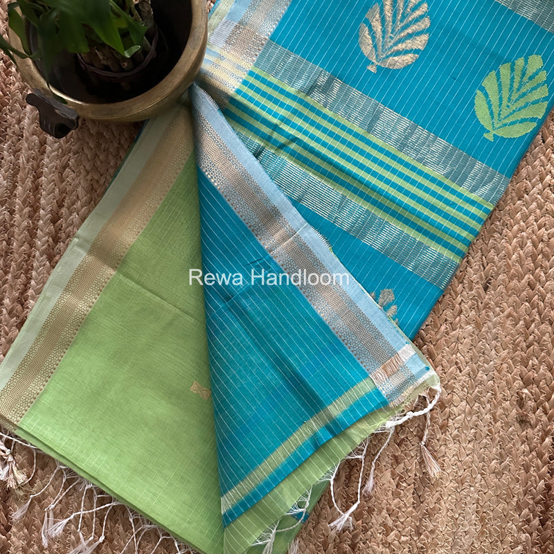Maheshwari Parrot Green Butta Pallu Saree BTPS074