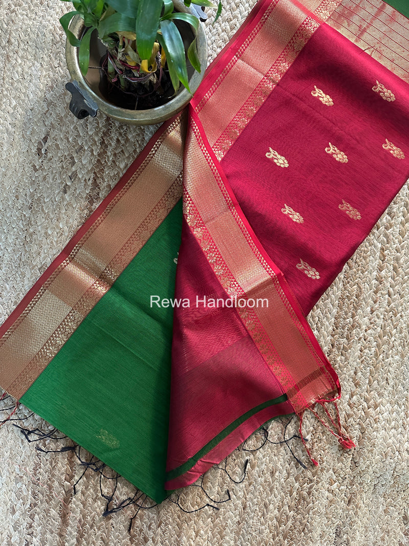 Maheshwari Green Lotus Butta Saree NLB03
