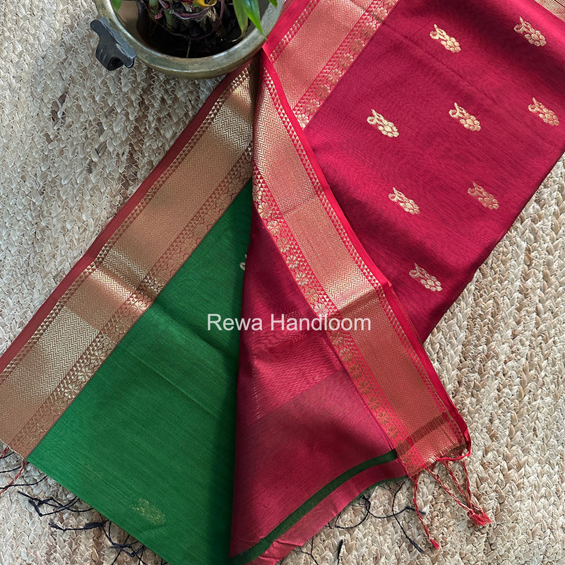 Maheshwari Green Lotus Butta Saree NLB03