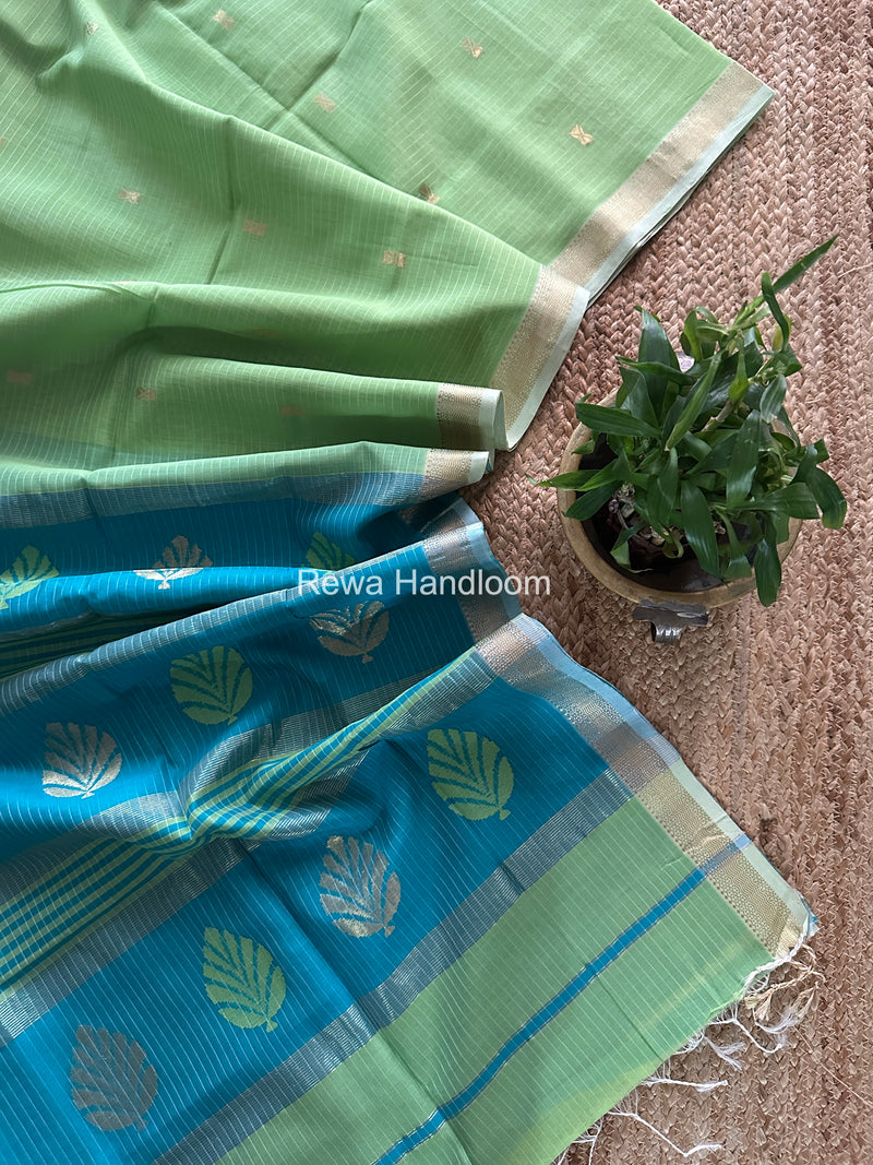 Maheshwari Parrot Green Butta Pallu Saree BTPS074