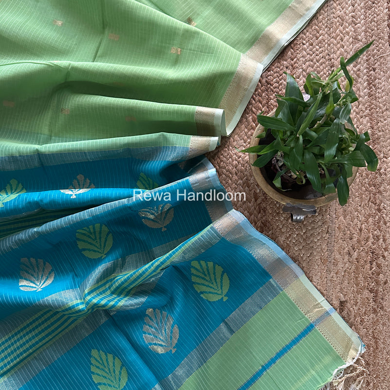 Maheshwari Parrot Green Butta Pallu Saree BTPS074