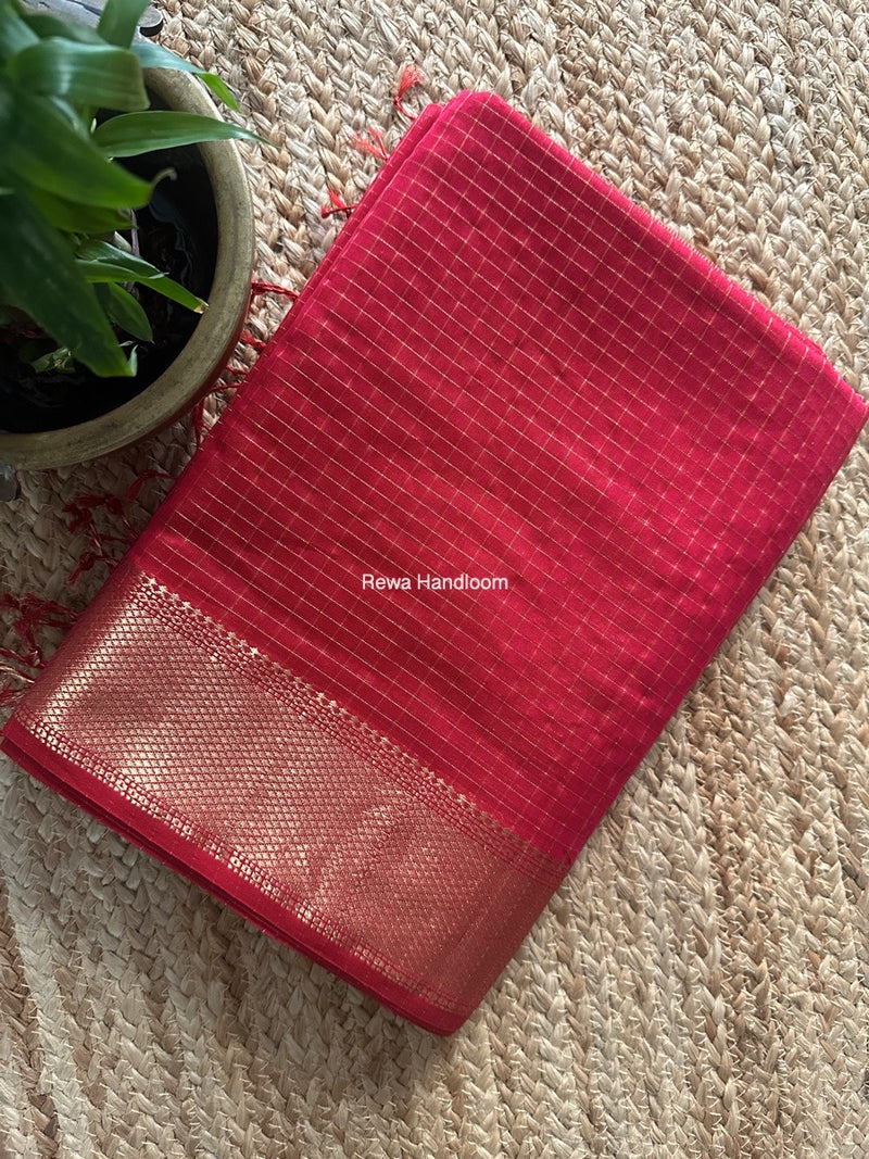 Maheshwari Rani Pink Zari Checks Saree ZCHX382
