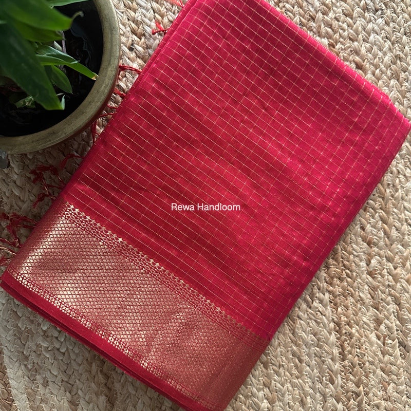Maheshwari Rani Pink Zari Checks Saree ZCHX382