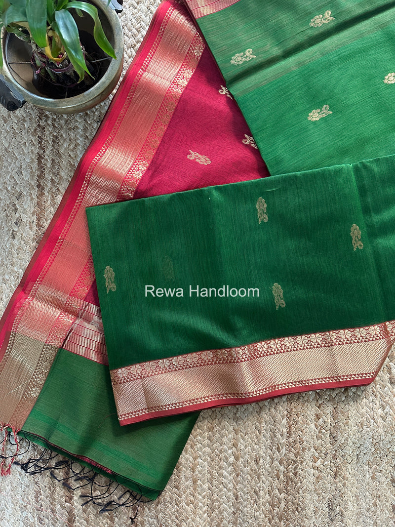 Maheshwari Green Lotus Butta Saree NLB03