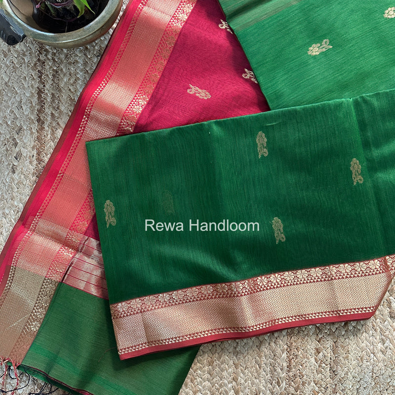 Maheshwari Green Lotus Butta Saree NLB03