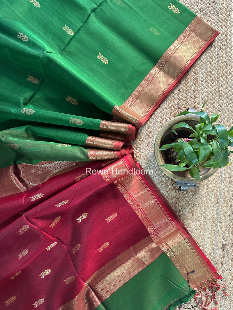 Maheshwari Green Lotus Butta Saree NLB03