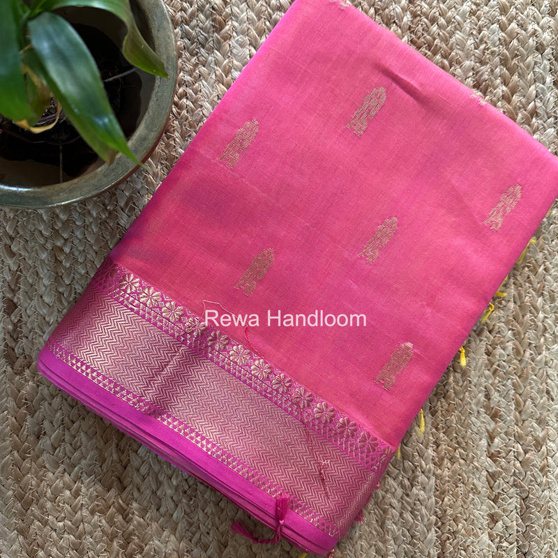 Maheshwari Baby Pink Lotus Butta Saree NLB02