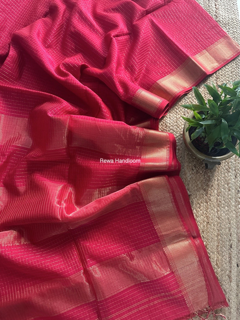 Maheshwari Rani Pink Zari Checks Saree ZCHX382