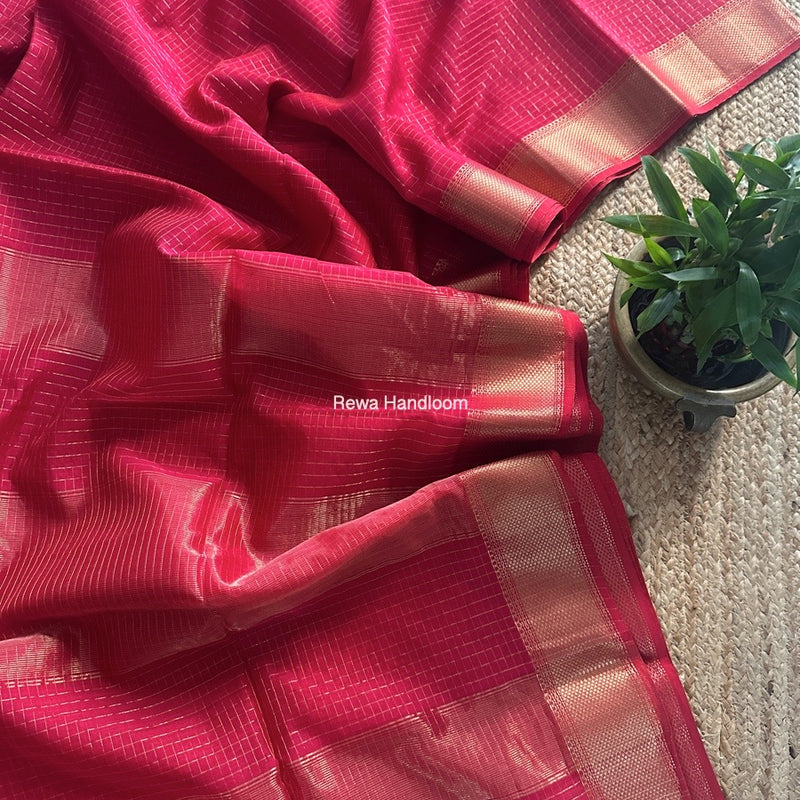 Maheshwari Rani Pink Zari Checks Saree ZCHX382