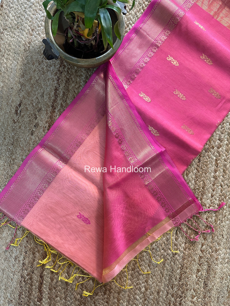 Maheshwari Baby Pink Lotus Butta Saree NLB02