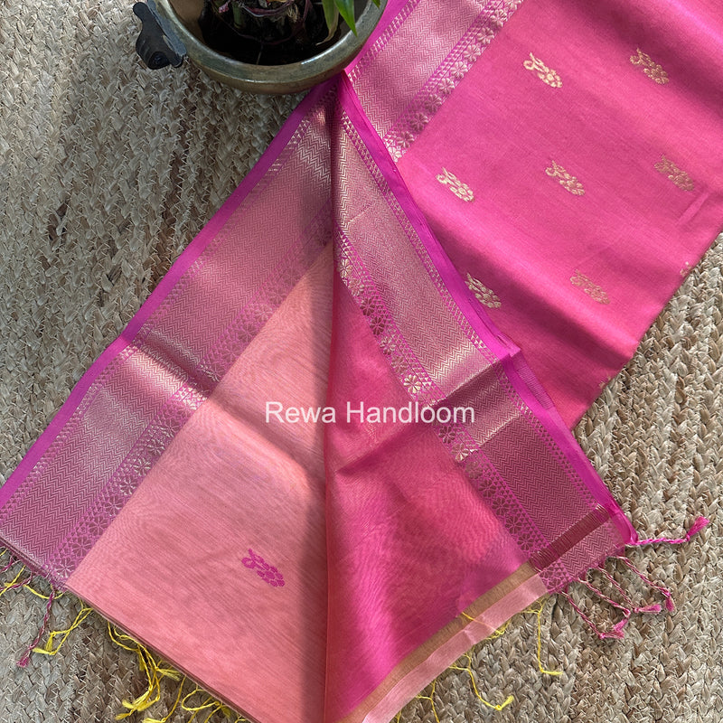 Maheshwari Baby Pink Lotus Butta Saree NLB02