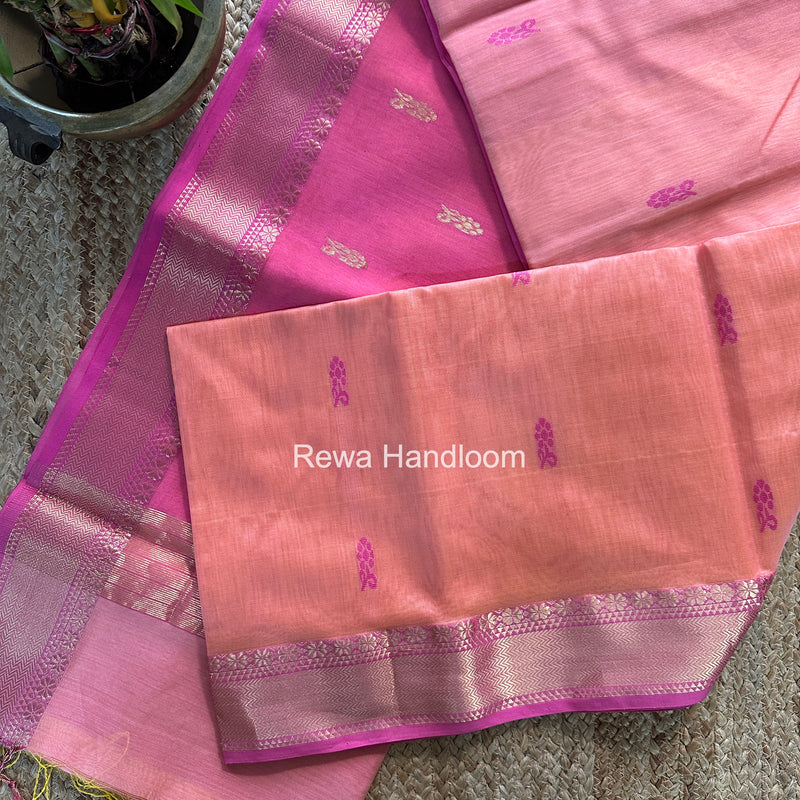 Maheshwari Baby Pink Lotus Butta Saree NLB02