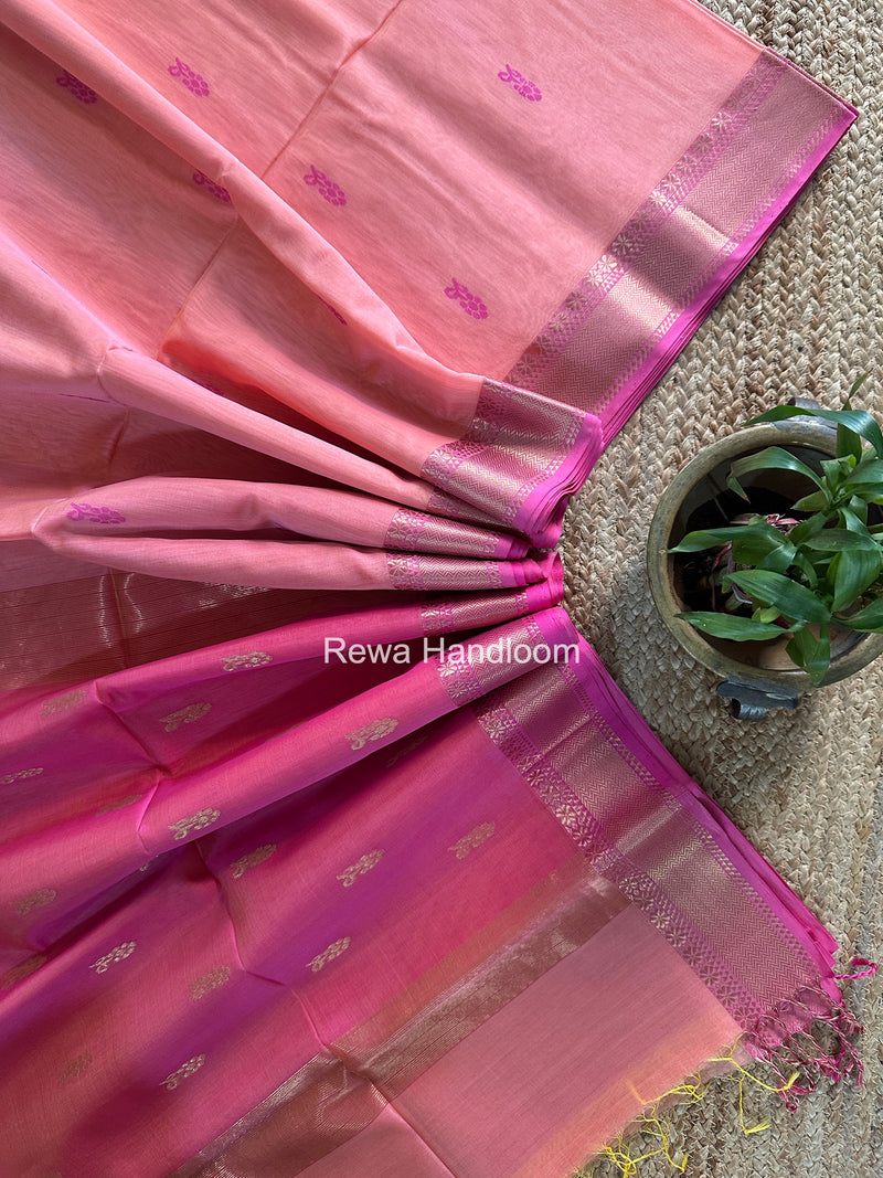 Maheshwari Baby Pink Lotus Butta Saree NLB02