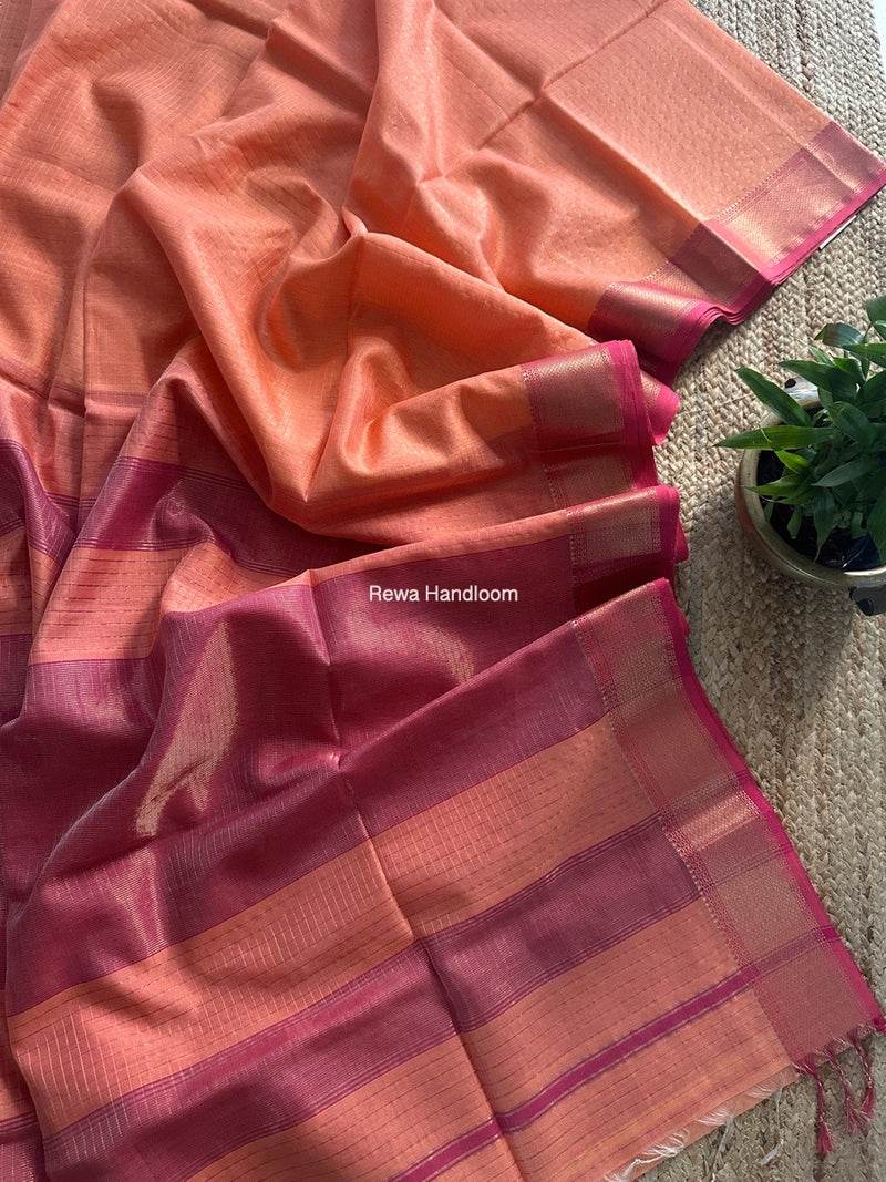 Maheshwari Peach Zari Checks Saree ZCHX383