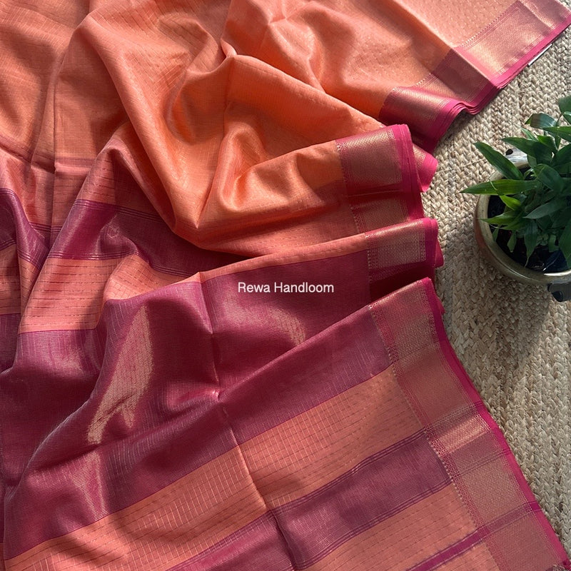 Maheshwari Peach Zari Checks Saree ZCHX383