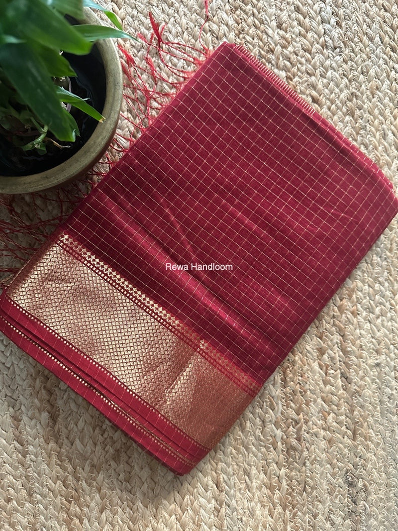 Maheshwari Maroon Zari Checks Saree ZCHX384