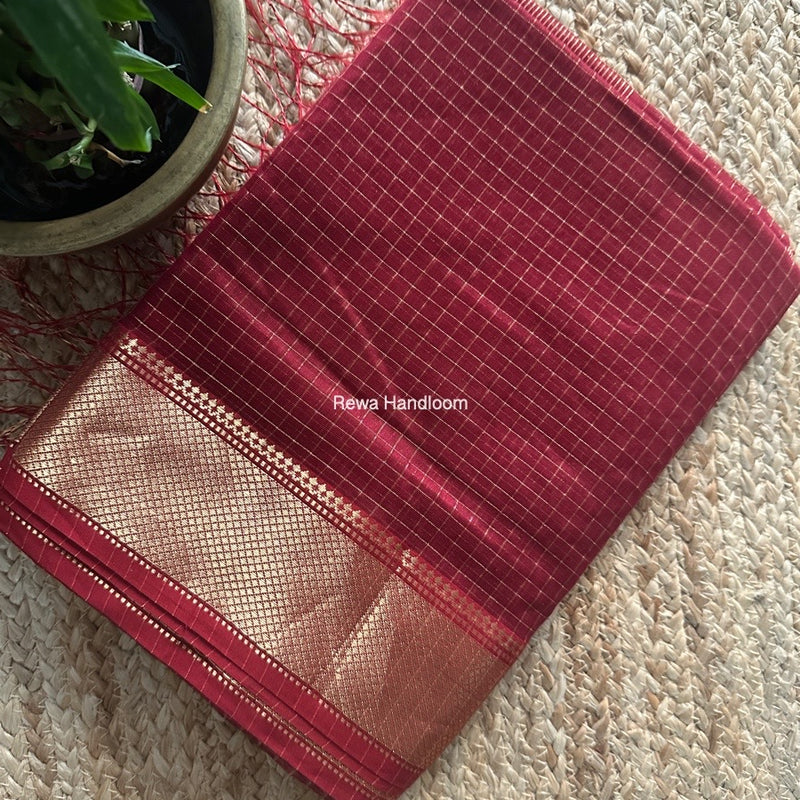 Maheshwari Maroon Zari Checks Saree ZCHX384