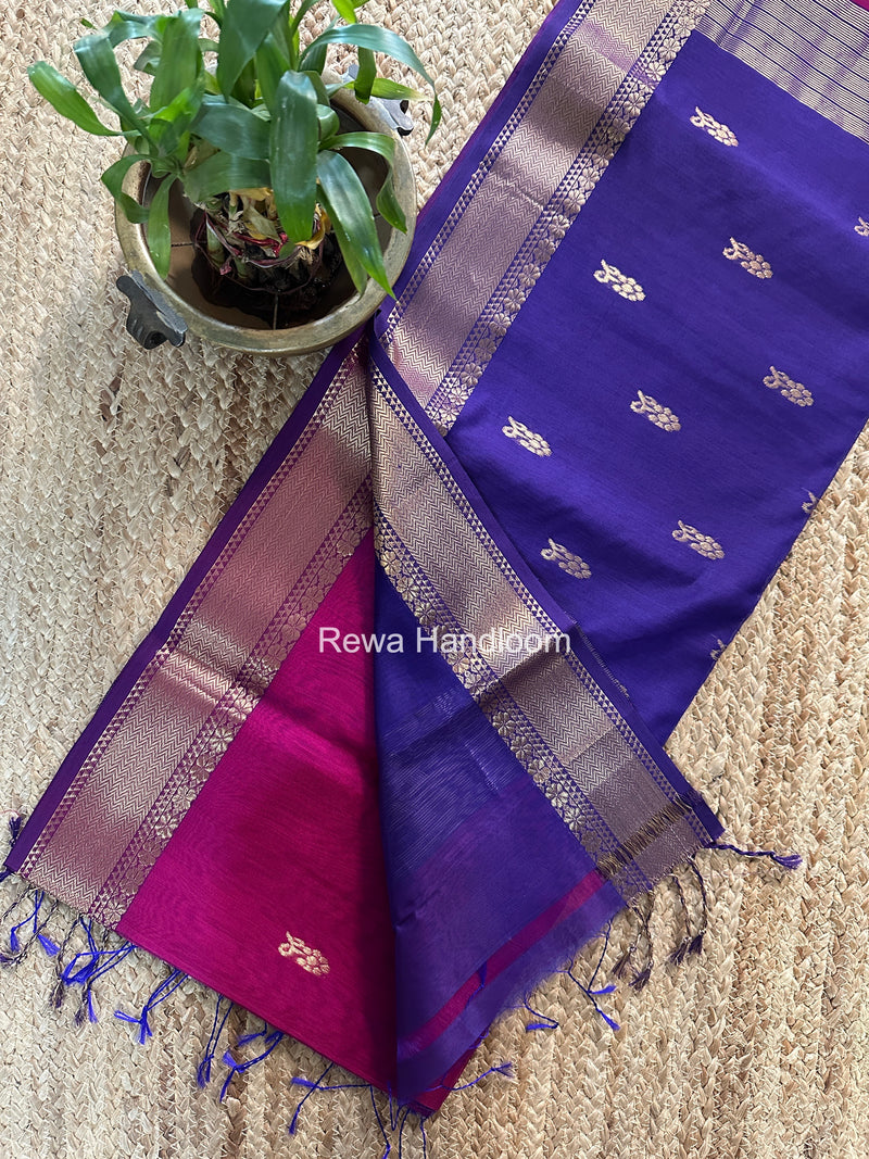 Maheshwari Purple Lotus Butta Saree NLB01