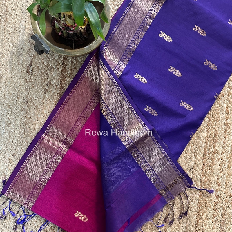 Maheshwari Purple Lotus Butta Saree NLB01