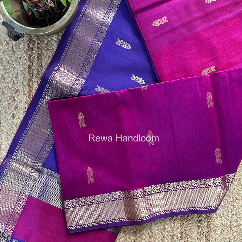 Maheshwari Purple Lotus Butta Saree NLB01