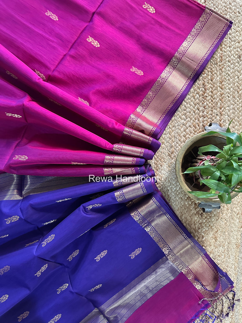 Maheshwari Purple Lotus Butta Saree NLB01