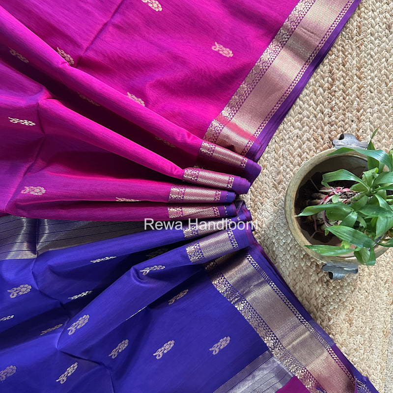 Maheshwari Purple Lotus Butta Saree NLB01