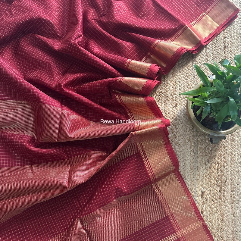 Maheshwari Maroon Zari Checks Saree ZCHX384