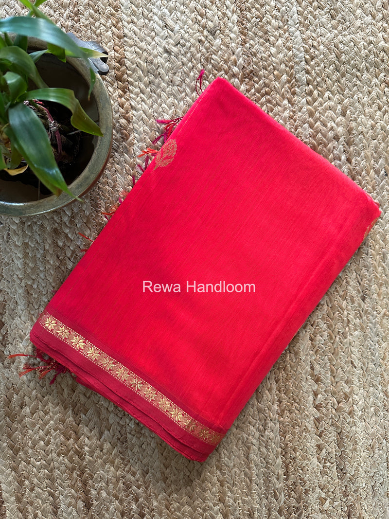 Maheshwari Carrot Red Shaded Gajalakshmi Diya Butta Saree GKDB06