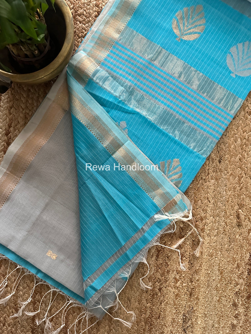 Maheshwari Light Grey Butta Pallu Saree BTPS071