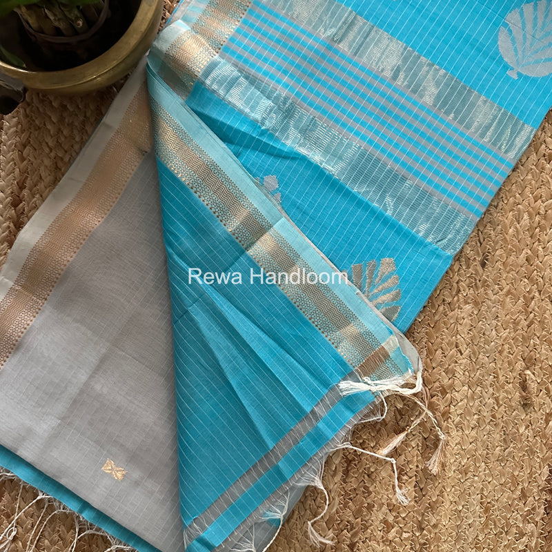 Maheshwari Light Grey Butta Pallu Saree BTPS071