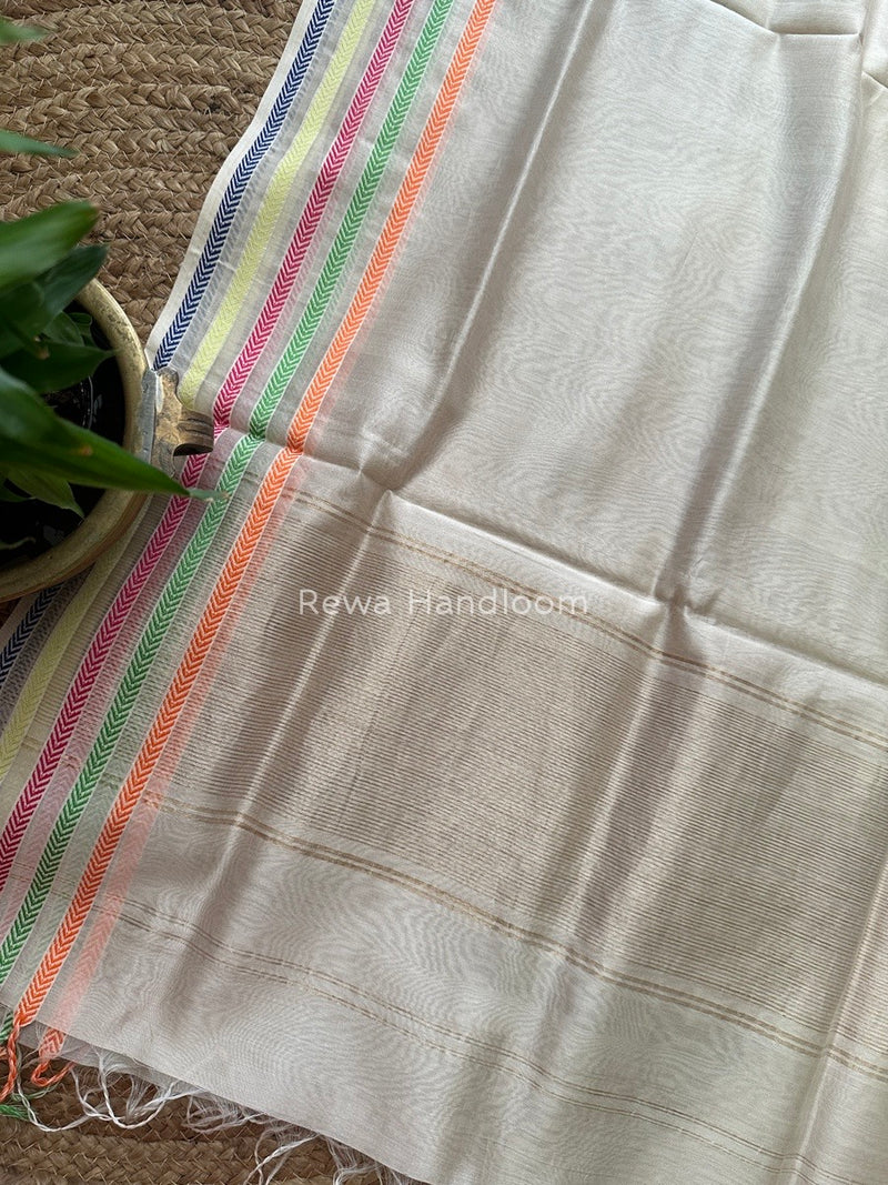Maheshwari Off White Silk Dupatta PD028