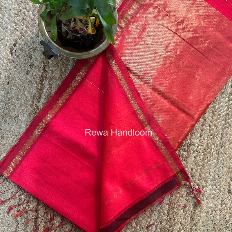 Maheshwari Carrot Red Shaded Gajalakshmi Diya Butta Saree GKDB06