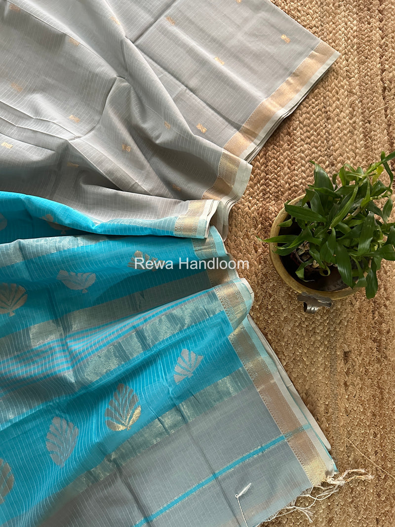 Maheshwari Light Grey Butta Pallu Saree BTPS071