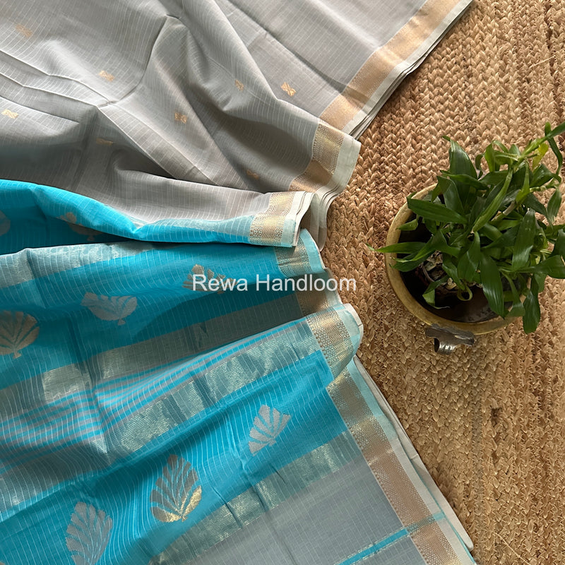 Maheshwari Light Grey Butta Pallu Saree BTPS071