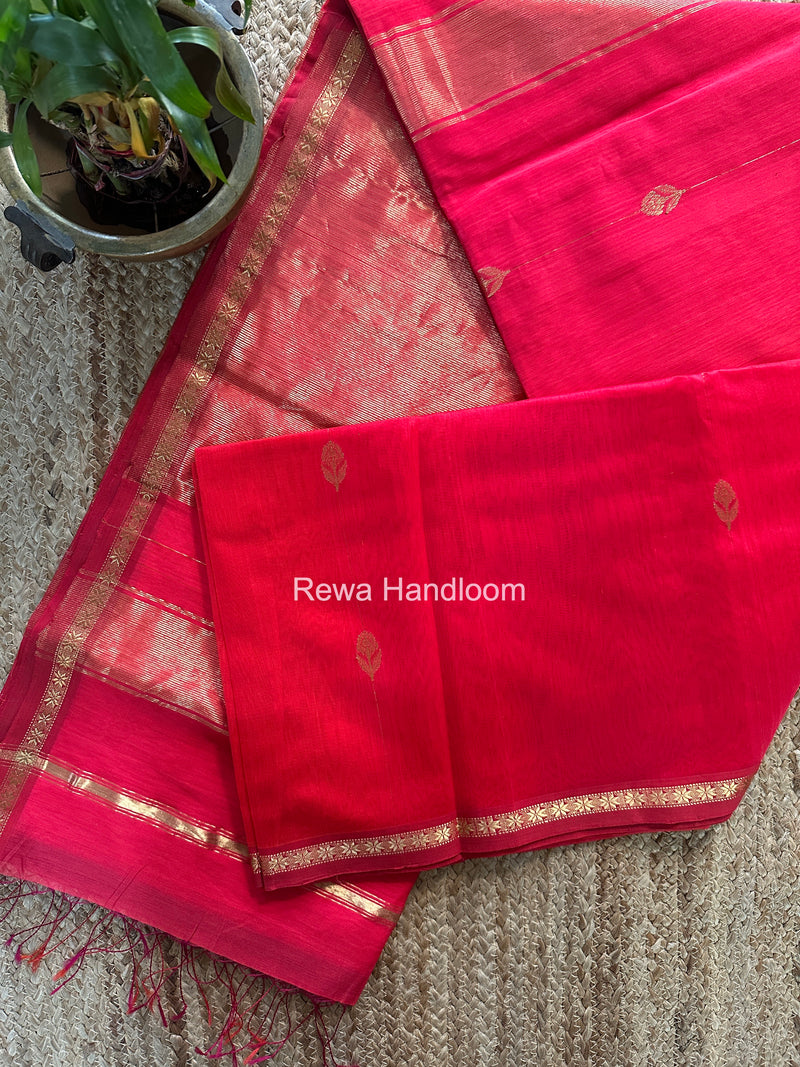 Maheshwari Carrot Red Shaded Gajalakshmi Diya Butta Saree GKDB06