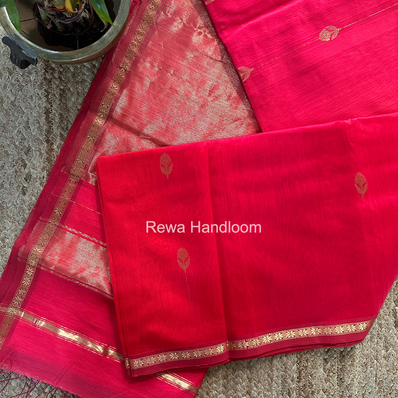 Maheshwari Carrot Red Shaded Gajalakshmi Diya Butta Saree GKDB06