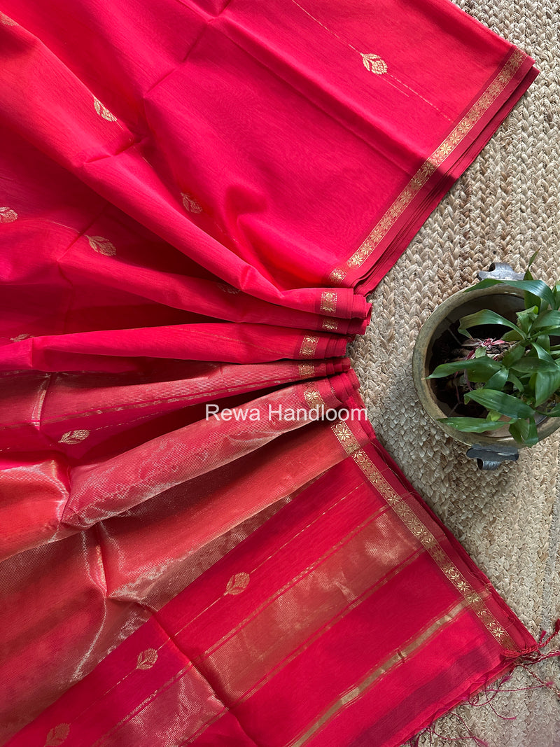 Maheshwari Carrot Red Shaded Gajalakshmi Diya Butta Saree GKDB06