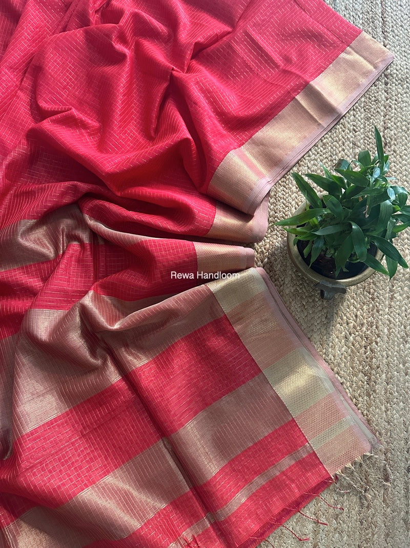 Maheshwari Fuchsia Zari Checks Saree ZCHX385