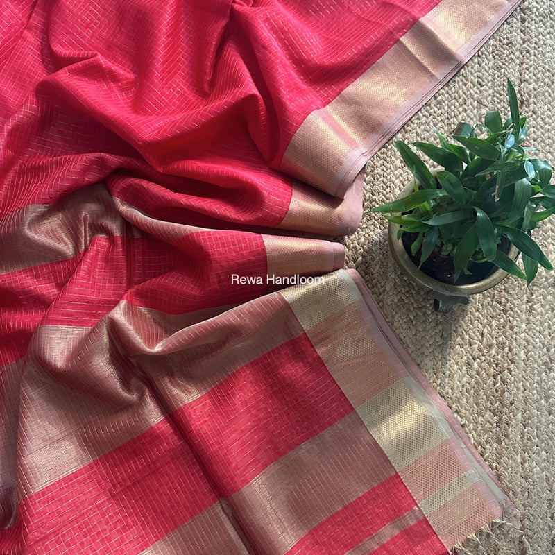 Maheshwari Fuchsia Zari Checks Saree ZCHX385
