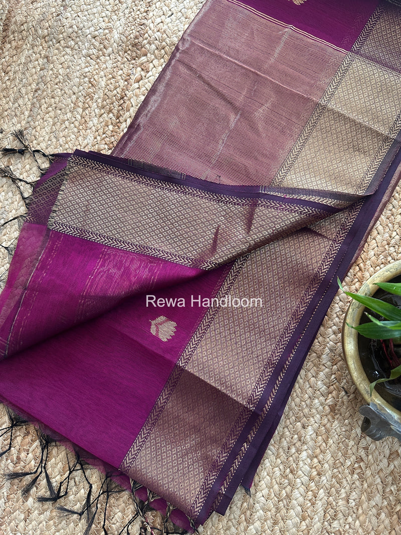 Maheshwari Dark Magenta Lotus Butta Saree LBS089