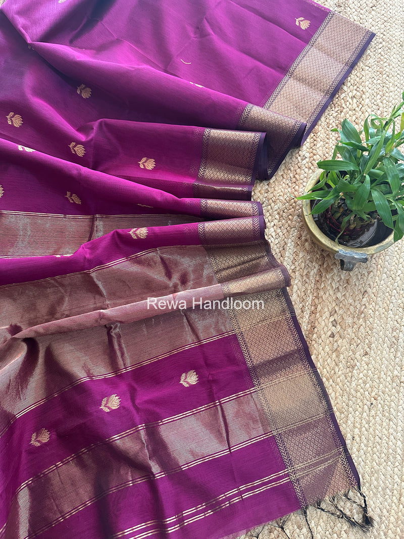 Maheshwari Dark Magenta Lotus Butta Saree LBS089